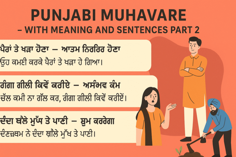 50 ਪੰਜਾਬੀ ਮੁਹਾਵਰੇ ਮਤਲਬਾਂ ਅਤੇ ਵਾਕਾਂ ਨਾਲ । 50 Punjabi Muhavare with meaning and sentences part 2